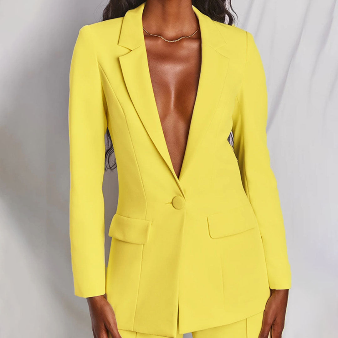 Vrouwen Voorjaars Blazer- en Broekenset met Getailleerde Blazer en Broek met Rechte Pijpen