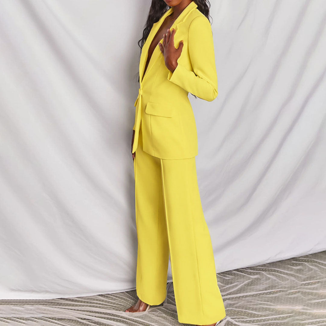Vrouwen Voorjaars Blazer- en Broekenset met Getailleerde Blazer en Broek met Rechte Pijpen