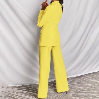 Vrouwen Voorjaars Blazer- en Broekenset met Getailleerde Blazer en Broek met Rechte Pijpen
