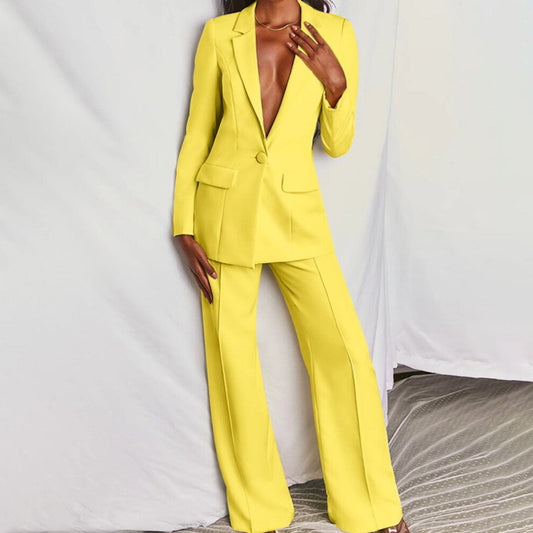 Vrouwen Voorjaars Blazer- en Broekenset met Getailleerde Blazer en Broek met Rechte Pijpen