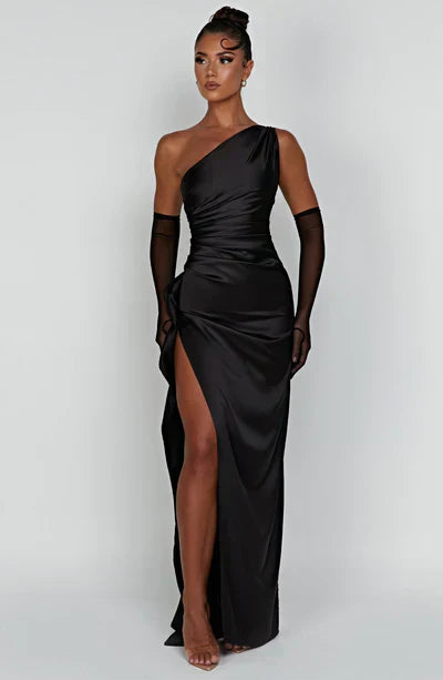 Dames One-Shoulder Maxi Jurk Voor Lente En Zomer Met Drapering En Hoge Split