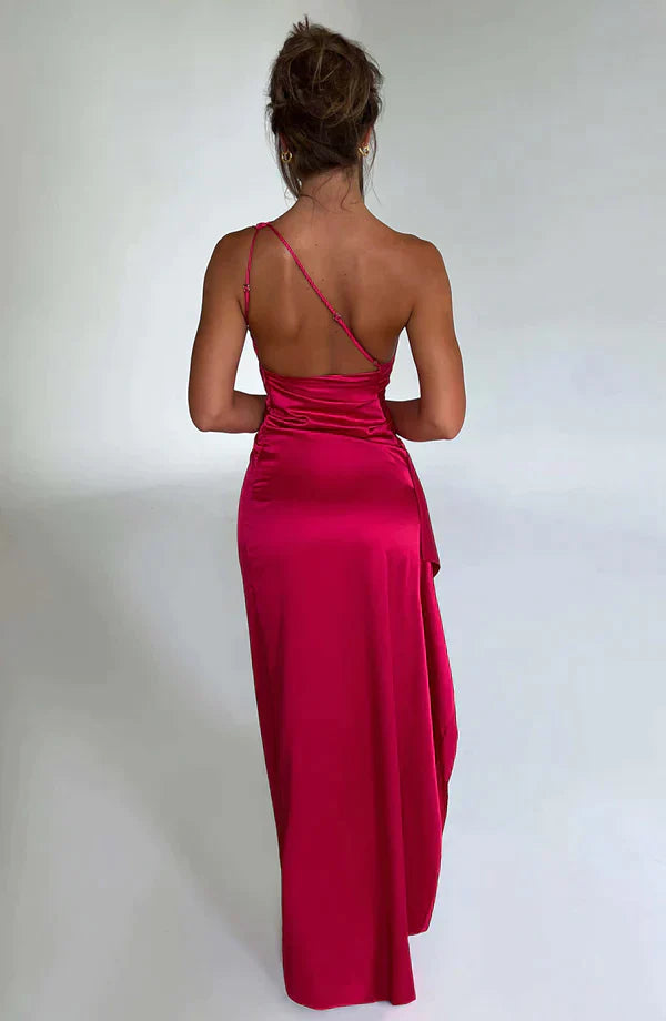 Dames One-Shoulder Maxi Jurk Voor Lente En Zomer Met Drapering En Hoge Split