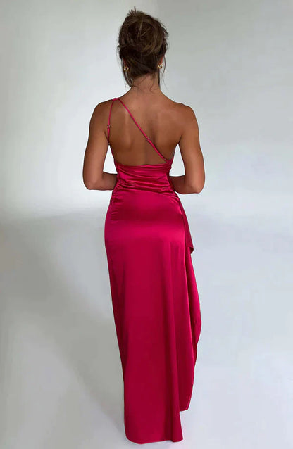 Dames One-Shoulder Maxi Jurk Voor Lente En Zomer Met Drapering En Hoge Split