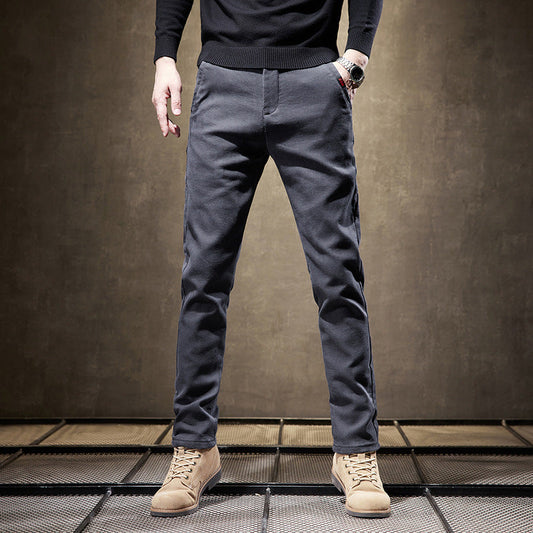 Heren Broek Herfst Slim Fit Rechte Pijpen Dikke Stof Ritssluiting