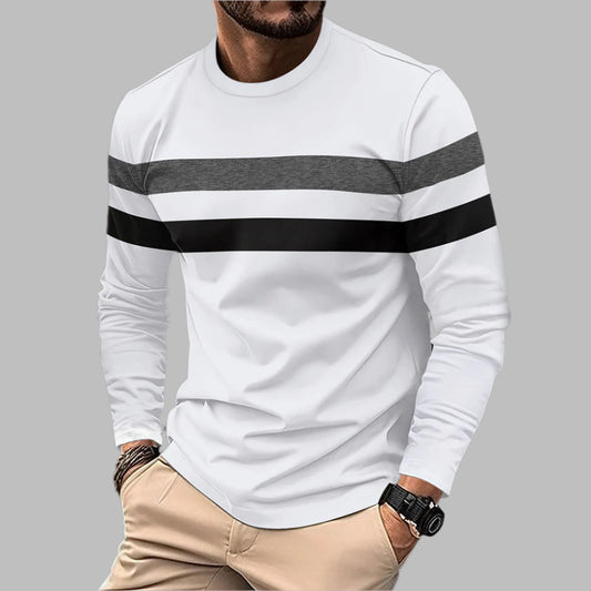 Heren Longsleeve T-shirt Ronde Hals Kleurvlakken Losse Pasvorm