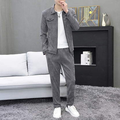 Heren Herfst Tweedelige Set Corduroy Jas En Lange Broek