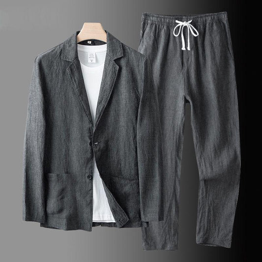 Heren Zomerse Tweedelige Set Losse Pasvorm Top Met Gespsluiting En Broek