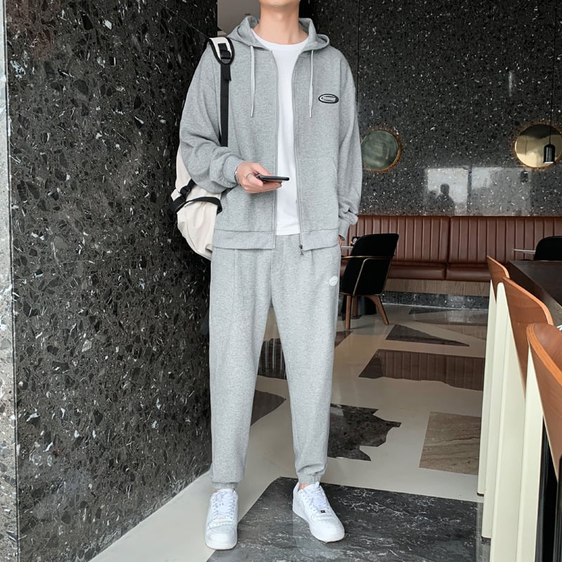 Heren Trainingspak Wafelkatoen Tweedelige Set Met Capuchon Lange Mouwen Top En Broek