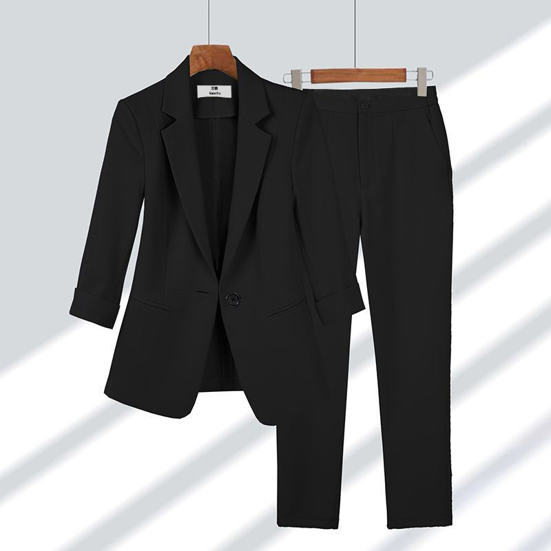 Vrouwen Voorjaars-Tweedelige Set Lange Mouwen Blazer en Broek op Volledige Lengte