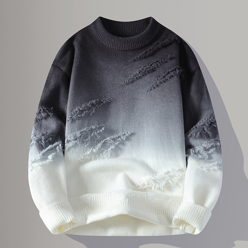Heren Herfst Pullover met Kleuroverloop Slim Fit Ronde Hals