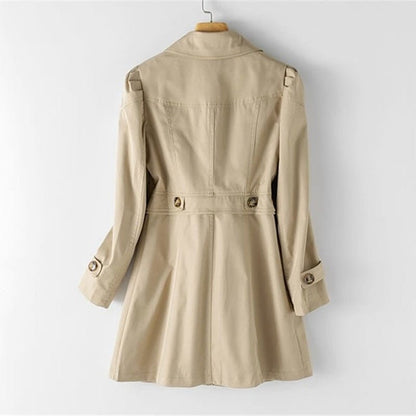 Dames Lange Trenchcoat met Knoopsluiting, Tailleceintuur en Zijzakken