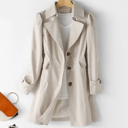 Dames Lange Trenchcoat met Knoopsluiting, Tailleceintuur en Zijzakken