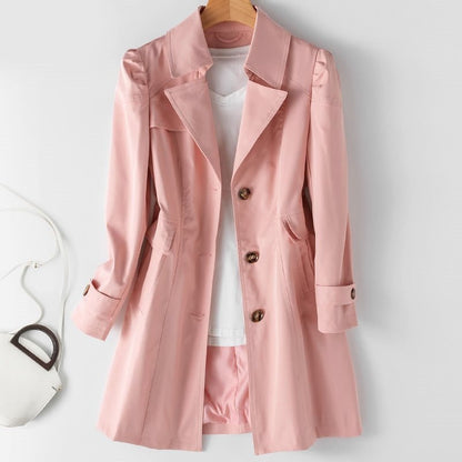 Dames Lange Trenchcoat met Knoopsluiting, Tailleceintuur en Zijzakken