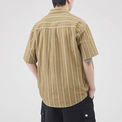 Heren Zomerse Korte Mouwen Cardigan Seersucker Gestreepte Textuur Lichtgewicht