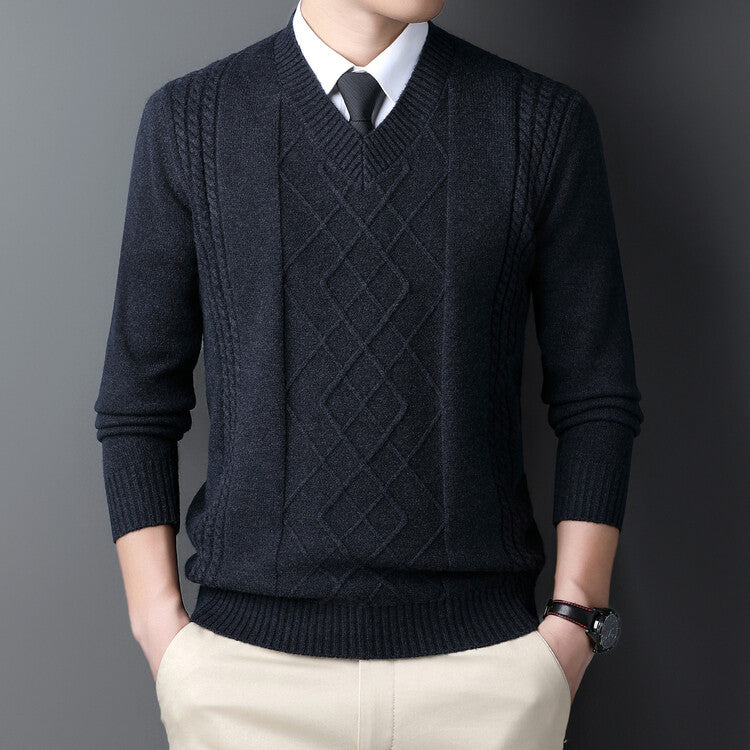 Heren Winter Pullover Trui Met Geribbelde Kraag Lange Mouwen Gebreid
