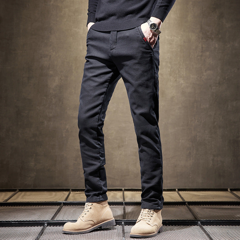 Heren Broek Herfst Slim Fit Rechte Pijpen Dikke Stof Ritssluiting