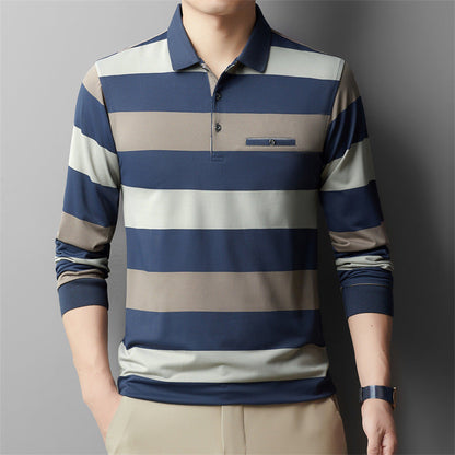 Heren Longsleeve T-shirt Kleurvlakken Gestreept Reverskraag Regular Fit